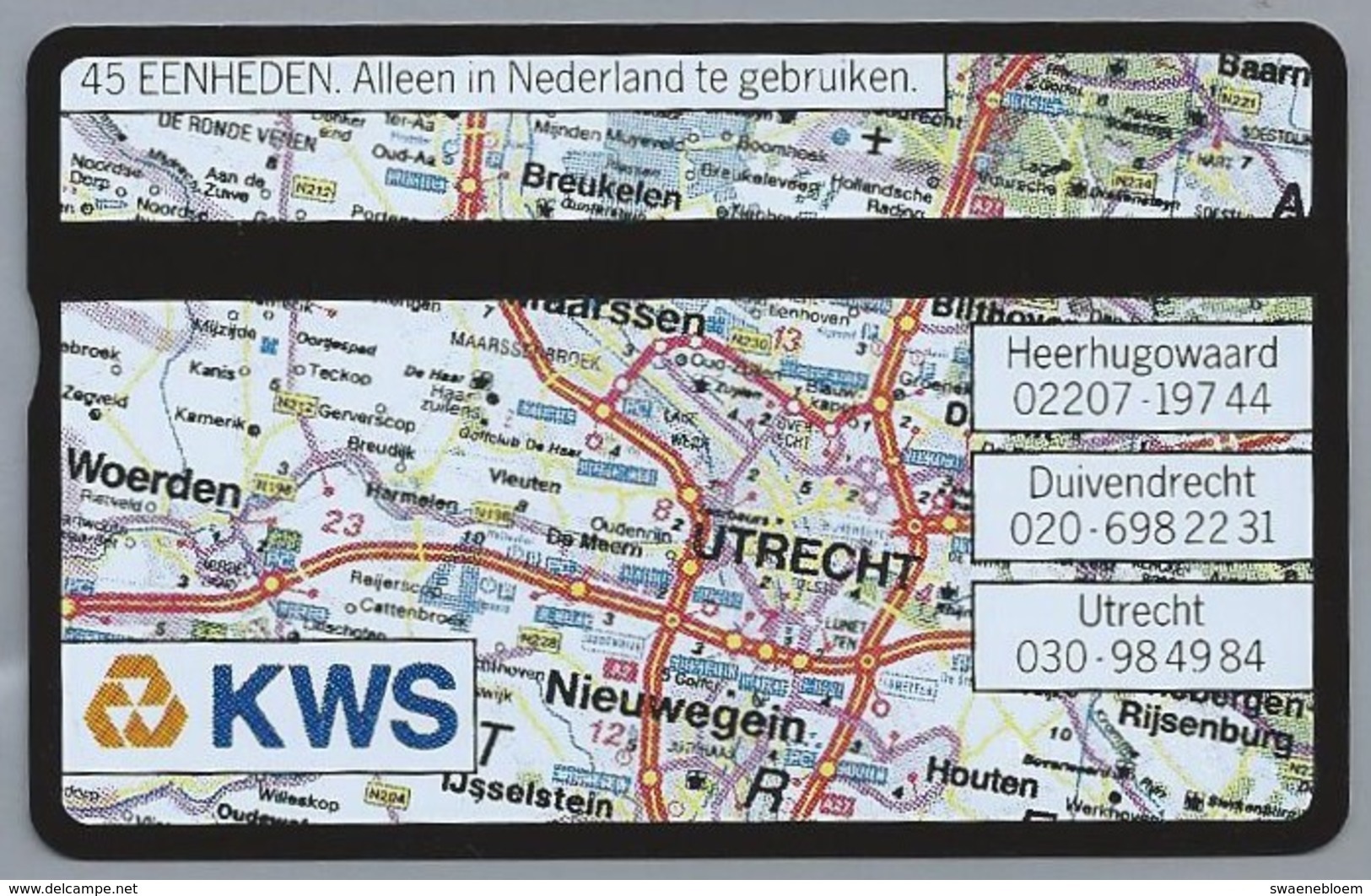 NL.- Telefoonkaart. PTT Telecom. KWS Vestigingen In Heerhugowaard, Duivendrecht En Utrecht. 45 Eenheden. 109C - Advertising