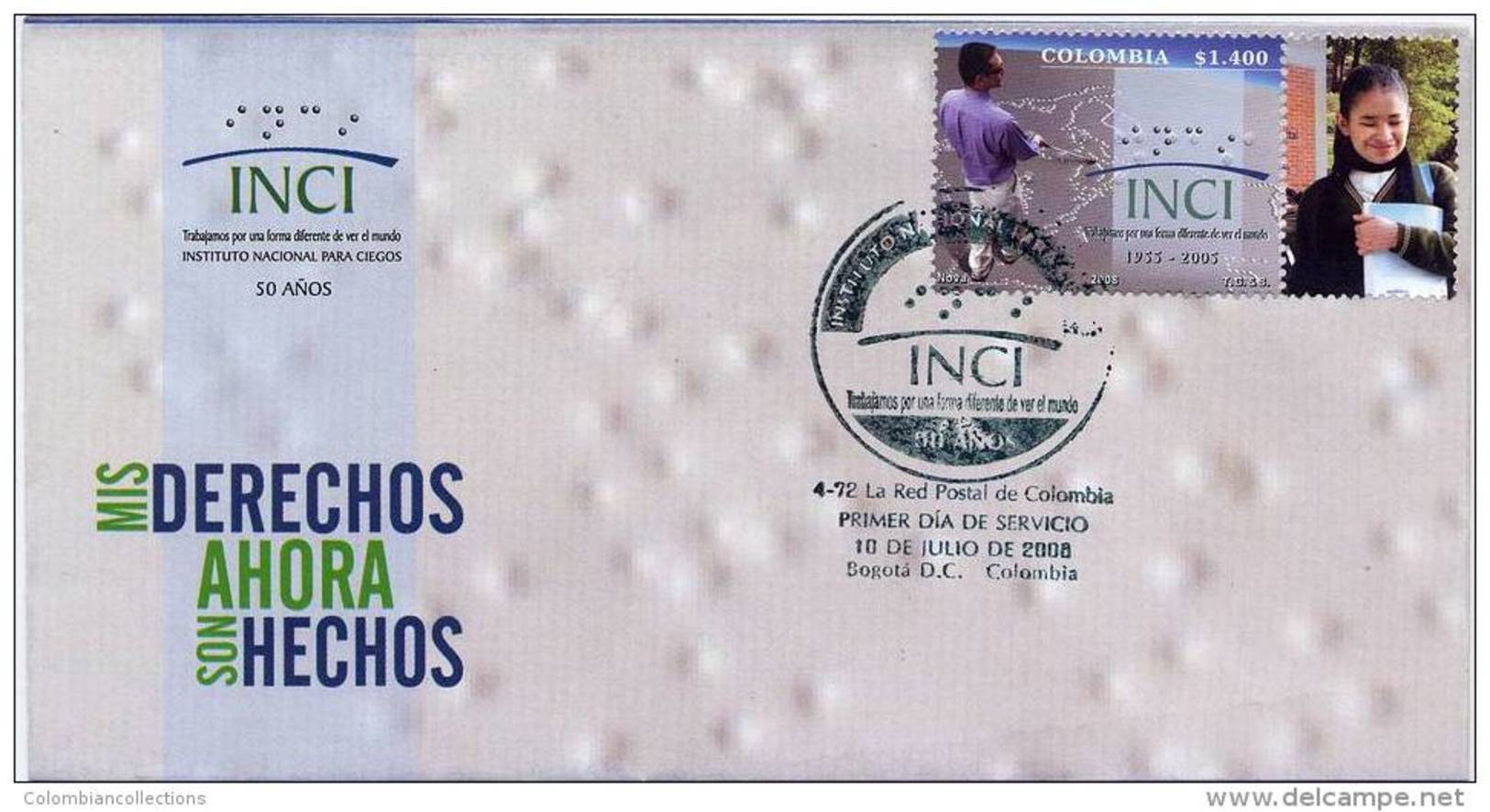 Lote 2458F, Colombia, 2008, SPD-FDC, INCI, Ciegos, Blind People, The Label May Differ, Braille - Colombia