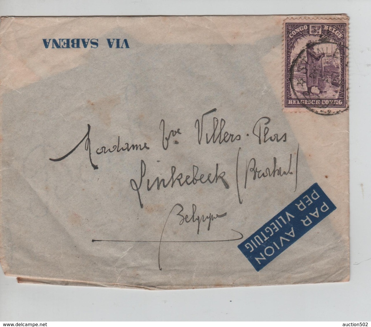 PR6922/ TP 181 S/L.Avion Sabena C.Stanleyville 1935 > Linkebeek - Covers & Documents