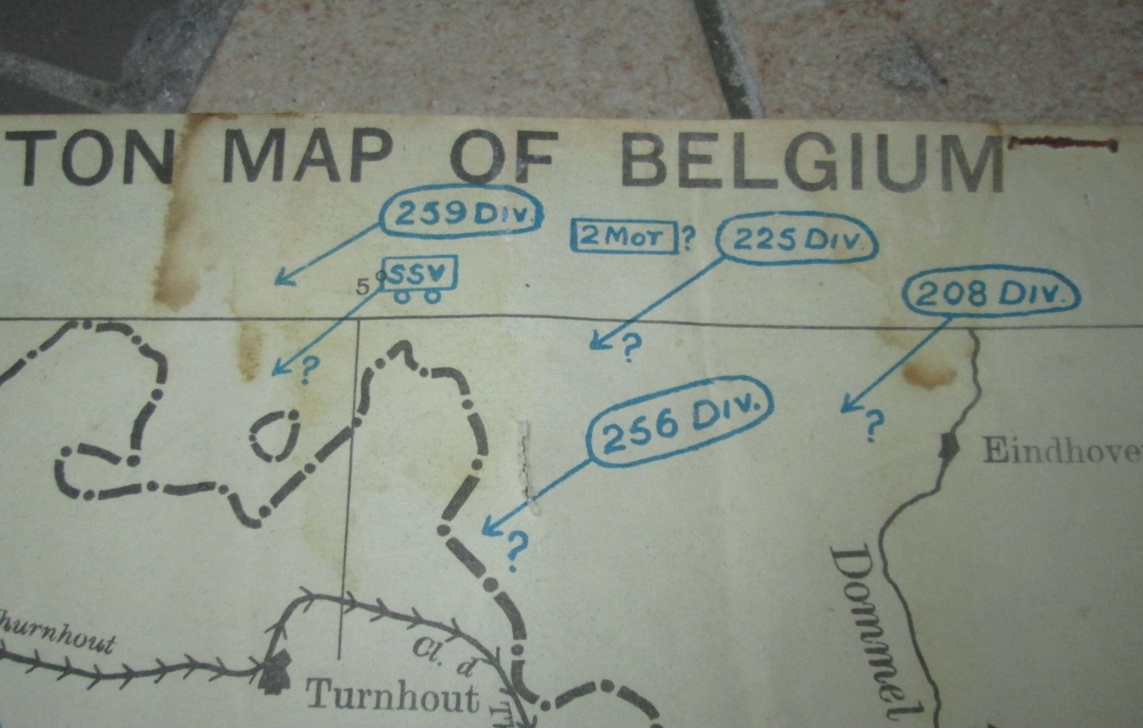 Rare Carte GB BEF WW2 "Skeleton Map Of Belgium-Location Of German Forces" - 1939-45