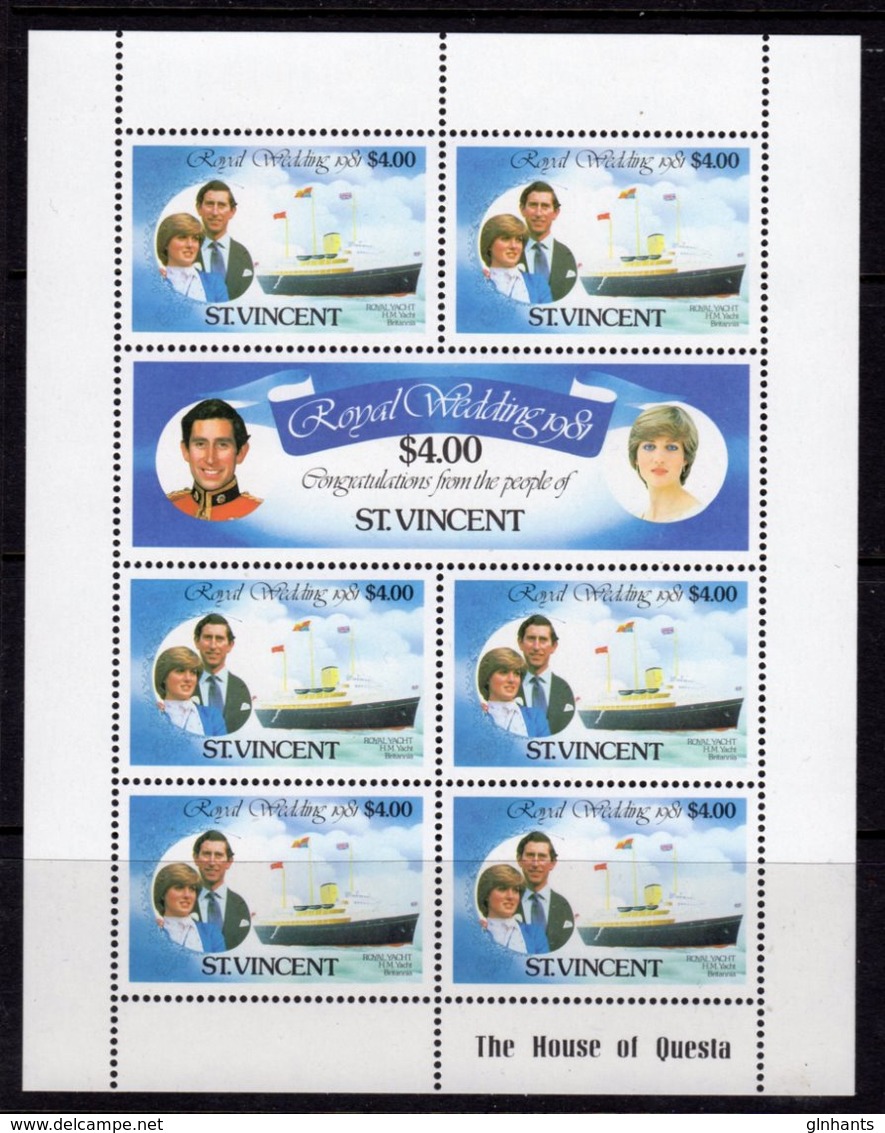 ST VINCENT - 1981 ROYAL WEDDING SET OF 3 SHEETLETS FINE MNH ** SG 668b, 670b, 672b (3 SCANS) - Seychelles (1976-...)