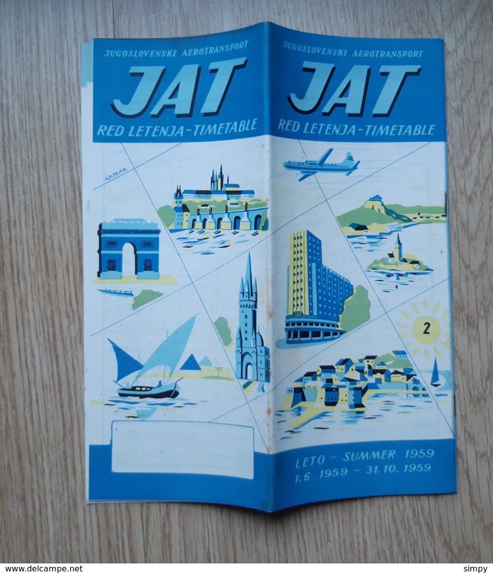 JAT Yugoslav Airlines Vintage Timetable 1959 19 Page Yugoslavia - Timetables