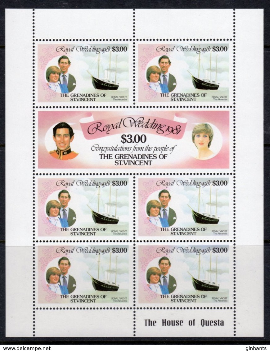 ST VINCENT GRENADINES - 1981 ROYAL WEDDING SET OF 3 SHEETLETS FINE MNH ** SG 195b, 197b, 199b (3 SCANS) - Seychelles (1976-...)