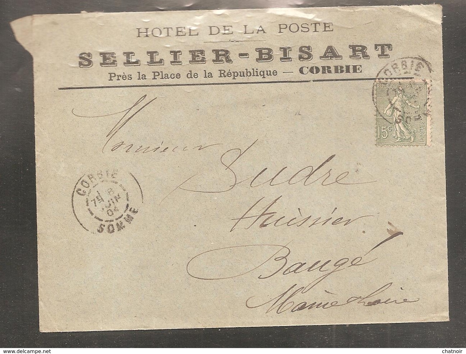 Enveloppe  Pub  Hotel   CORBIE  Somme   / 15c Semeuse    1904 - 1903-60 Semeuse Lignée