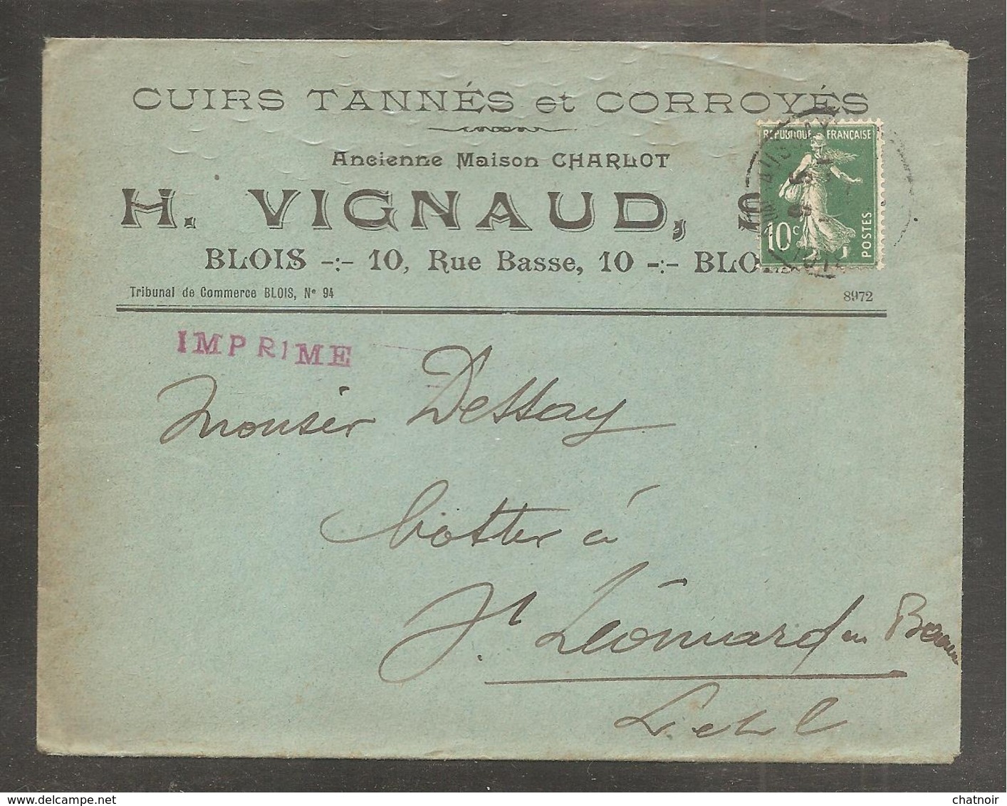 Enveloppe  Pub  Cuirs Tannes   BLOIS   /  10 C  Semeuse - 1906-38 Sower - Cameo