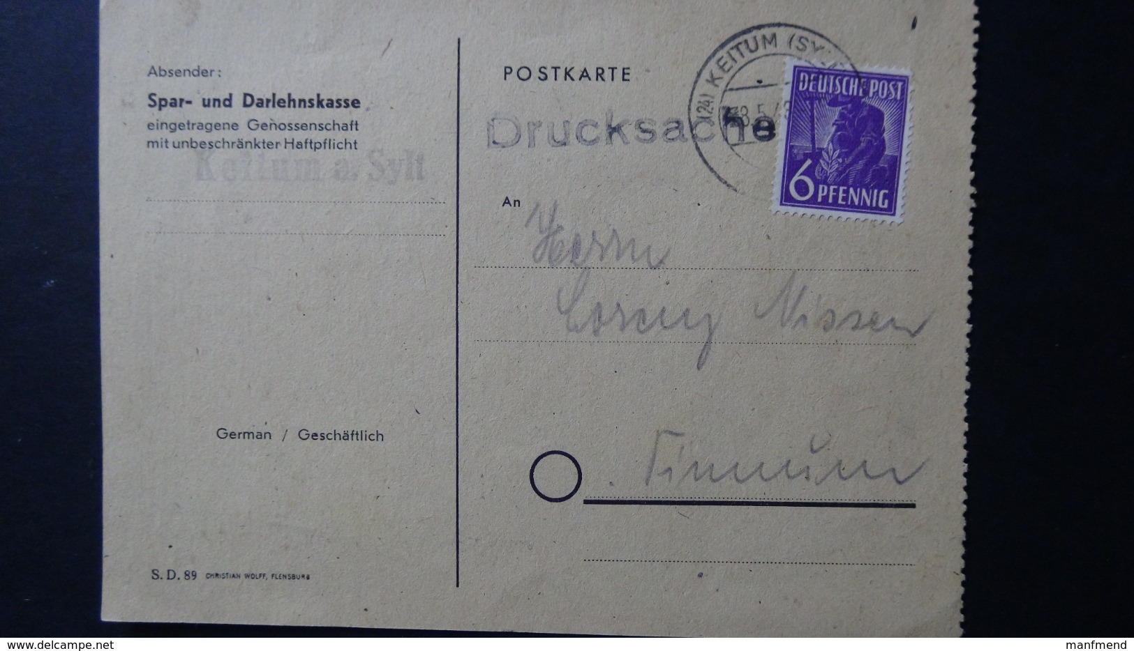 Germany - Allied Occupation - 1947 - Mi:DE-TZ 944, Sn:DE 558, Yt:DE-TZ 33 On Postcard - Look Scan - Sonstige & Ohne Zuordnung