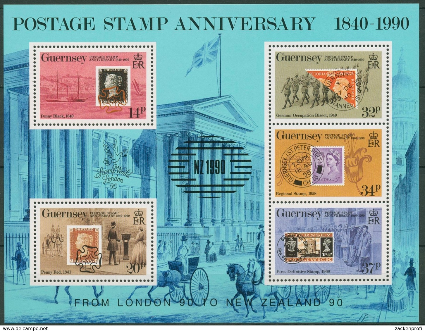 Guernsey 1990 150 Jahre Briefmarken Block 6 Aufdruck Postfrisch (C90701) - Guernesey