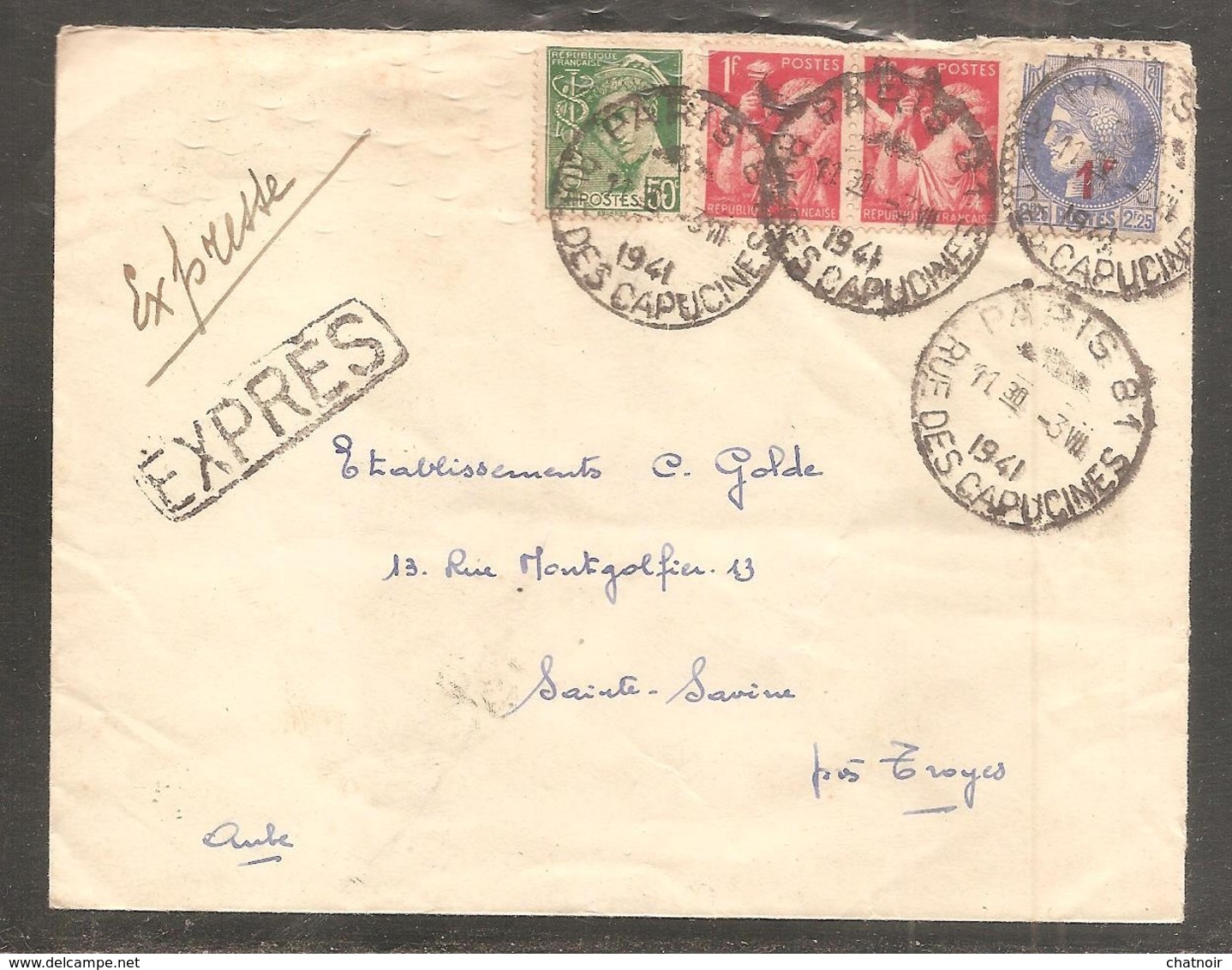 Enveloppe  Express   Oblit PARIS   1941 - Brieven En Documenten