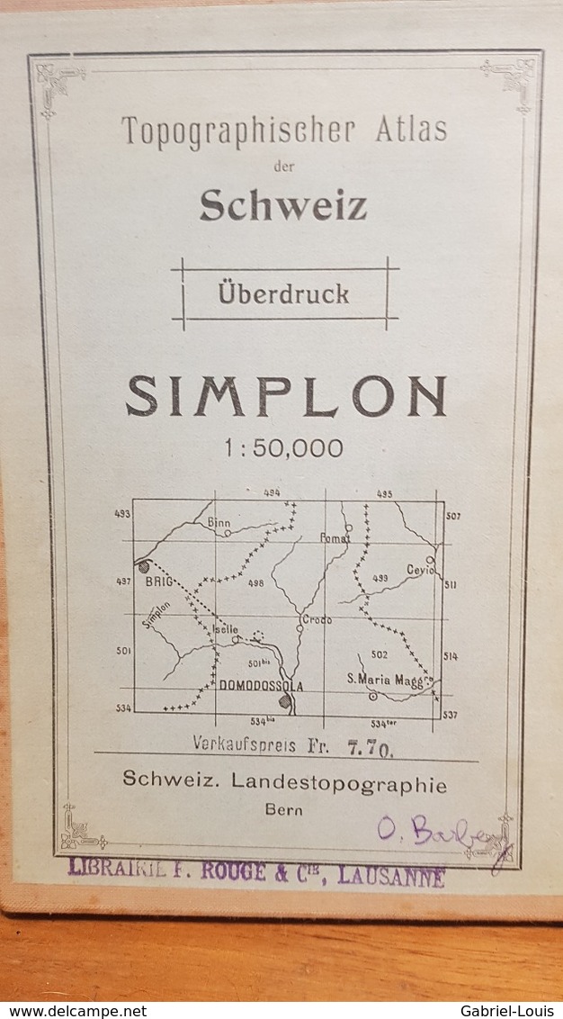 Schweiz - Simplon 50'000 - 1925 - Bon état - Collée Sur Du Tissu  ~ 100 X 75 Cm - Mapas Geográficas