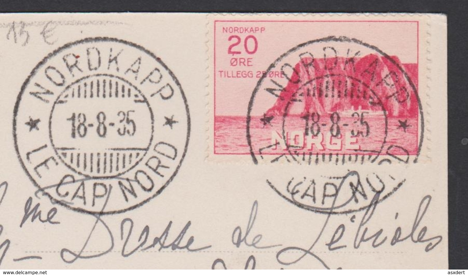 * NORDKAPP *  Yv.T. Nr.152 -  20 Ore + 25 Ore. LE CAP NORD 1935 >> LIEGE ( Belgique) TTB. - Lettres & Documents