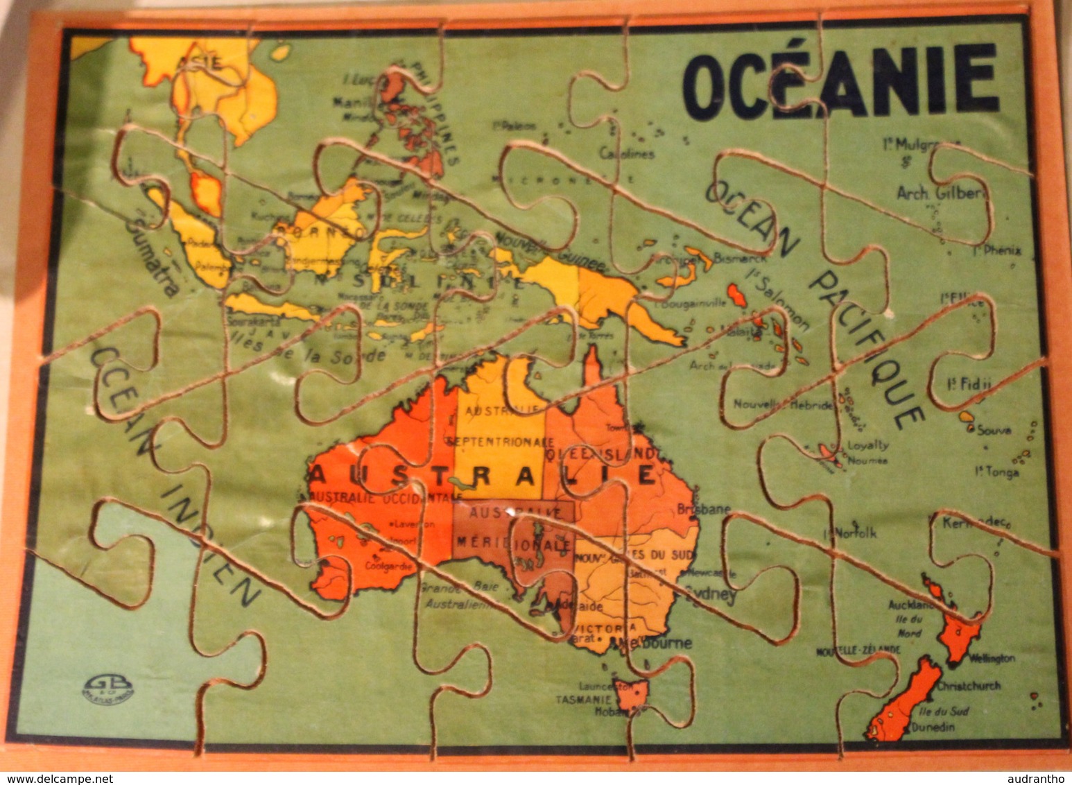 Rare Très Ancien Puzzle En Bois OCEANIE Australie 20 Pièces GB Et Cie NK Atlas Paris Années 50? - Rompecabezas