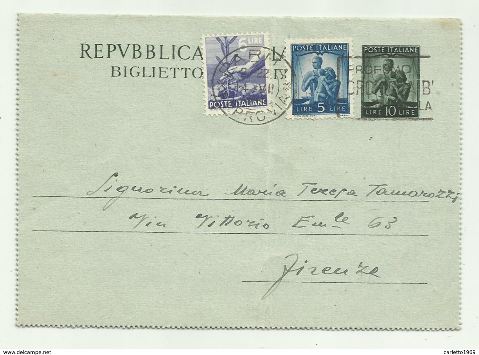 BIGLIETTO POSTALE LIRE 10 + 6 LIRE + 5 LIRE 1949 - Non Classificati