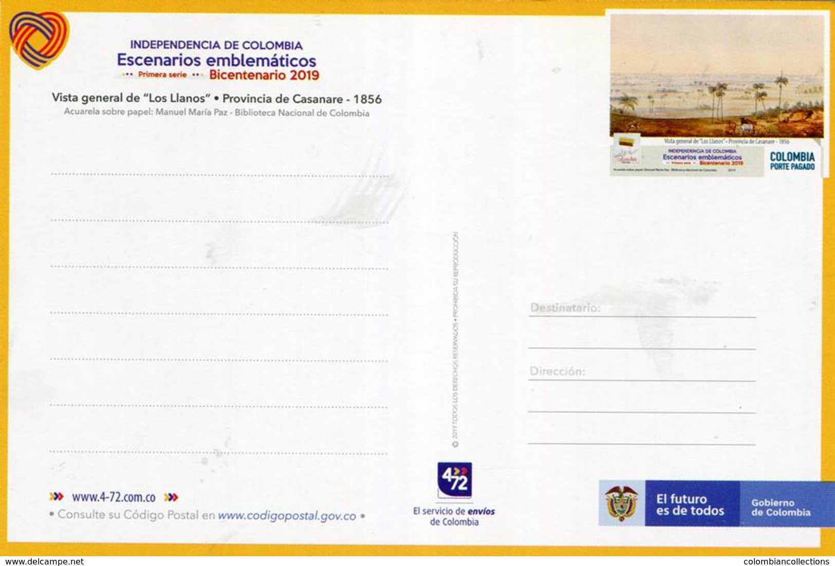 Lote PEP1345, Colombia, 2019, Entero Postal, Postcard, Historia, History, Los Llanos, Cow Horse Tree - Colombia