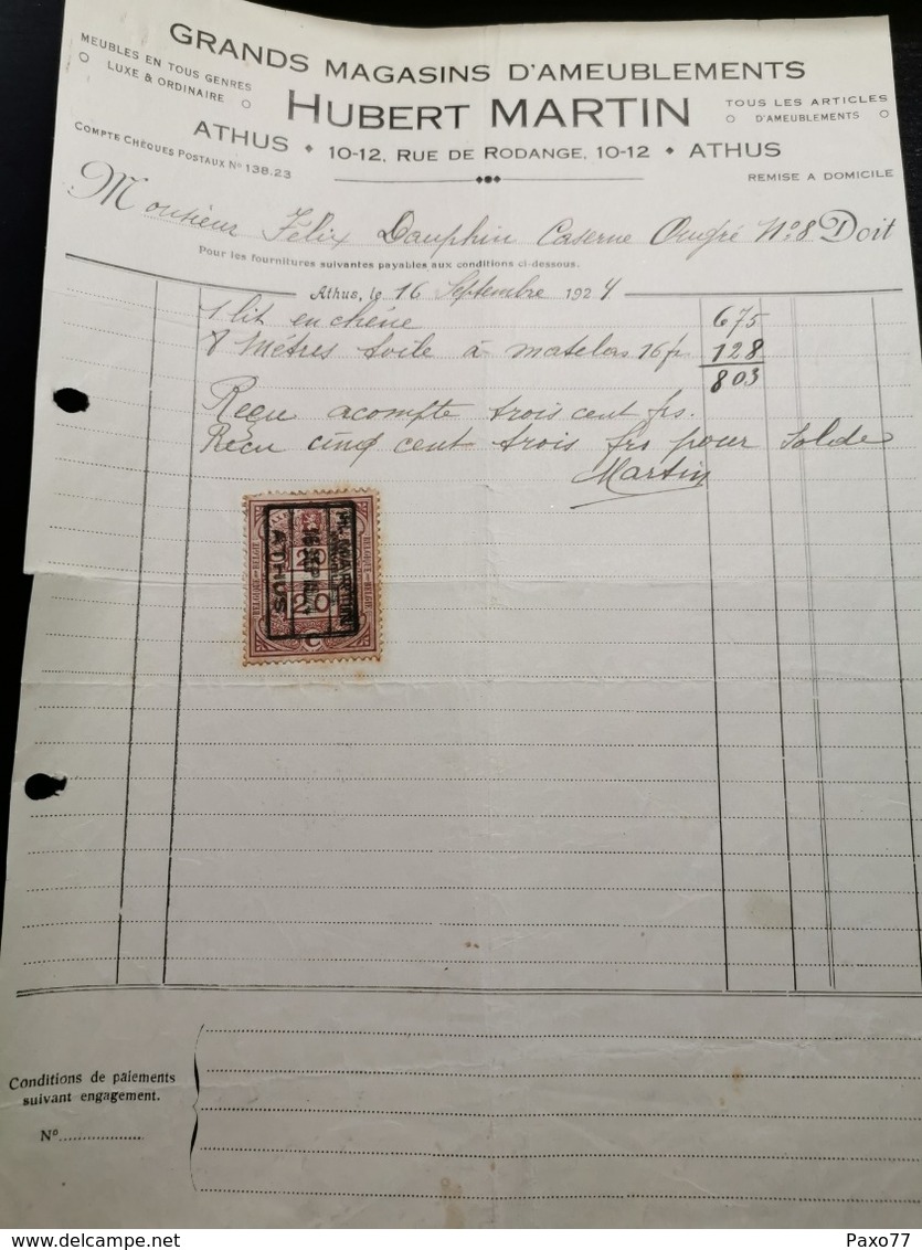Belgique, Hubert Martin, Athus, Avec Timbre Taxe - Lettres & Documents