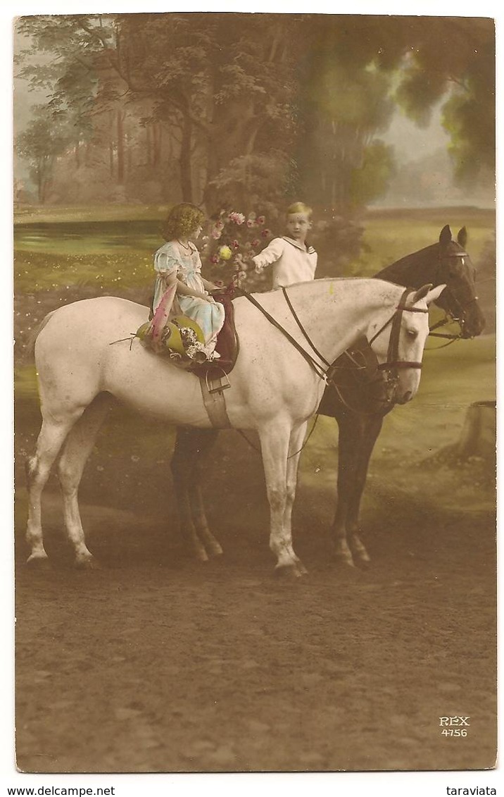 DEUX ENFANTS SUR CHEVAUX CHEVAUX-  Animal Cheval Garçon Fillette Fantaisie - Pferde