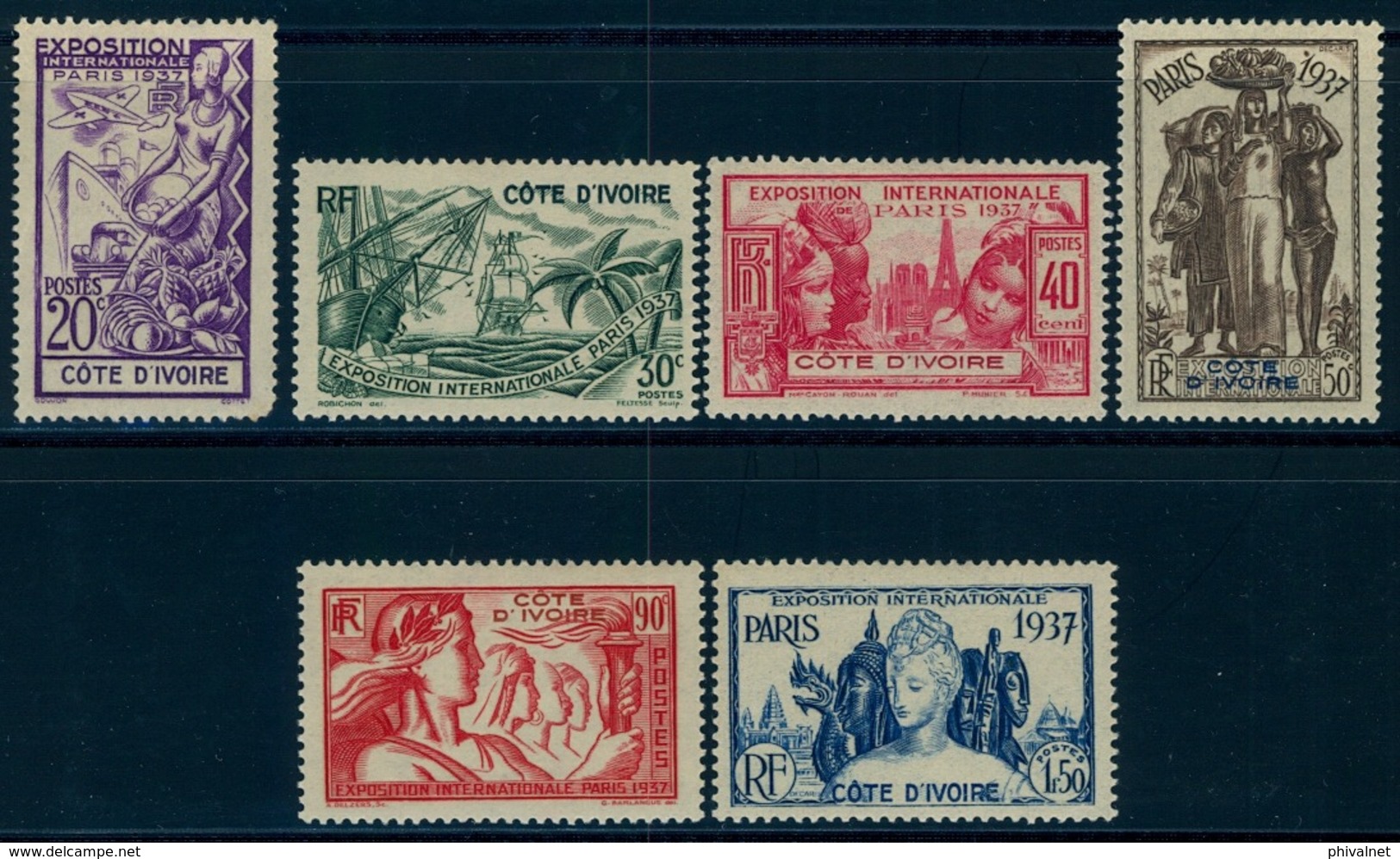 1937 - COSTA DE MARFIL / COTE D'IVOIRE ,  YV. 133/138 * , **  EXPOSICIÓN INTERNACIONAL DE PARIS - Nuevos