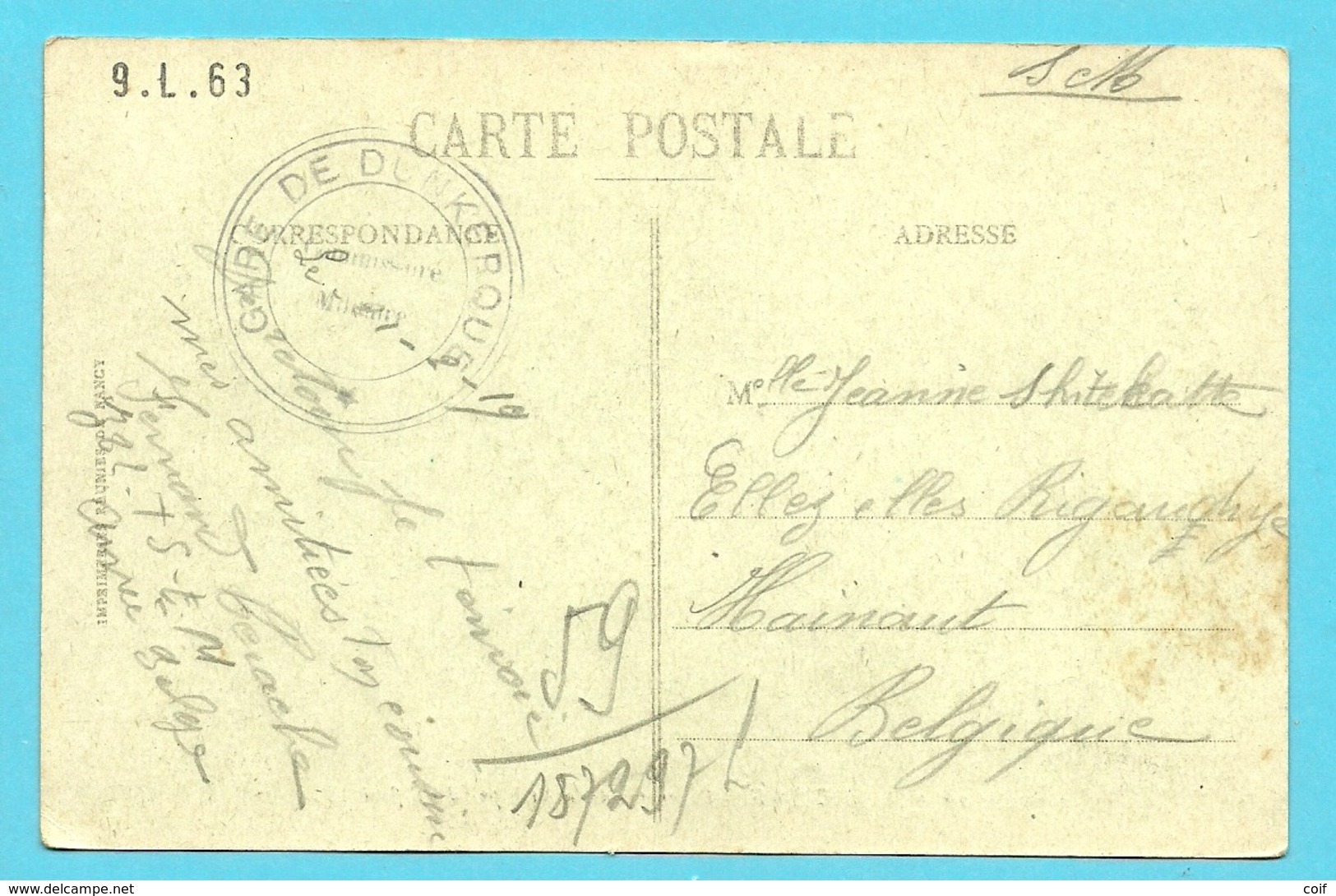 Kaart Stempel GARE DE DUNKERQUE / Correspondance Militaire - Belgische Armee