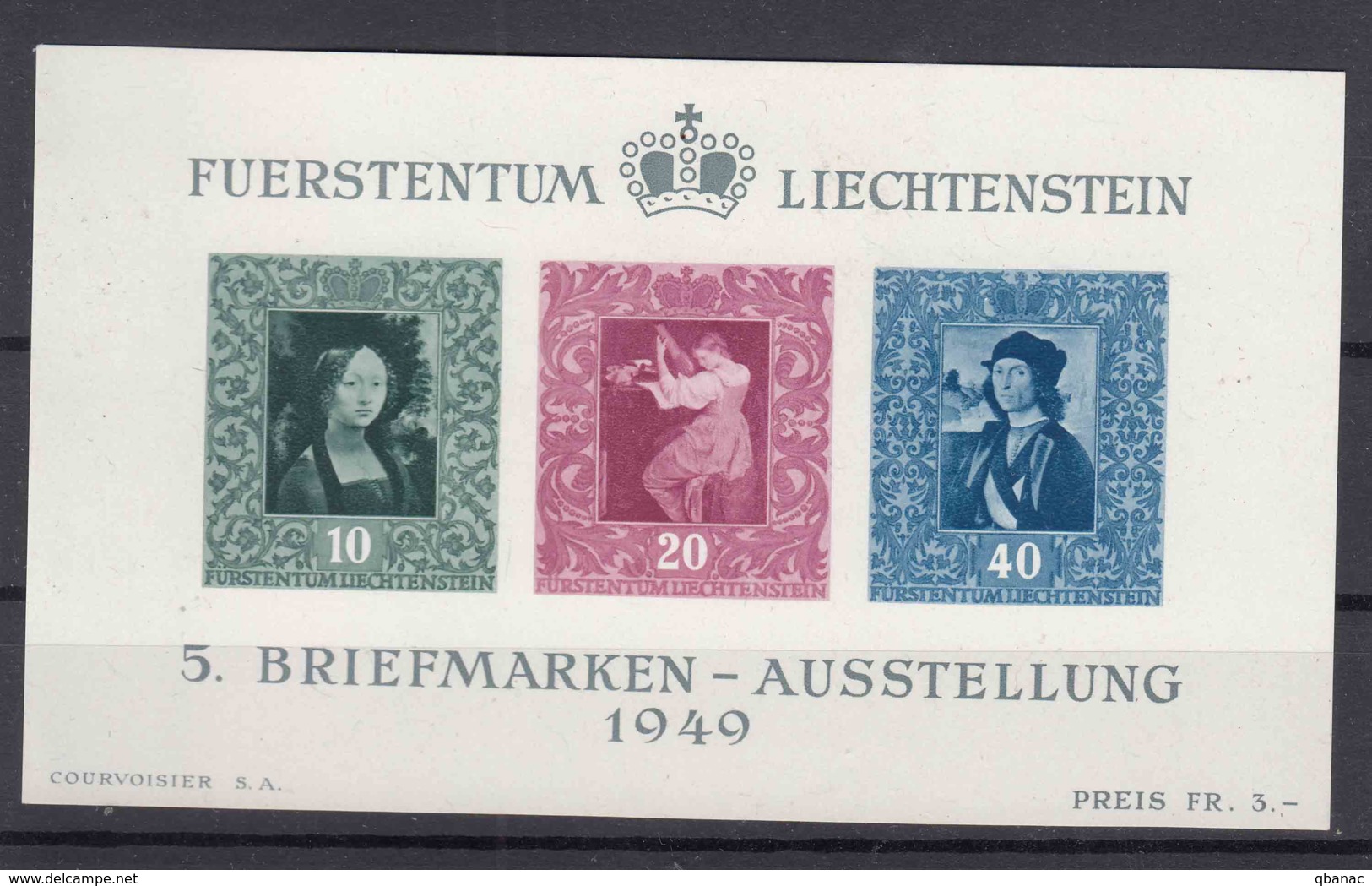 Liechtenstein 1949 Mi#Block 5 Mint Lightly Hinged - Ongebruikt