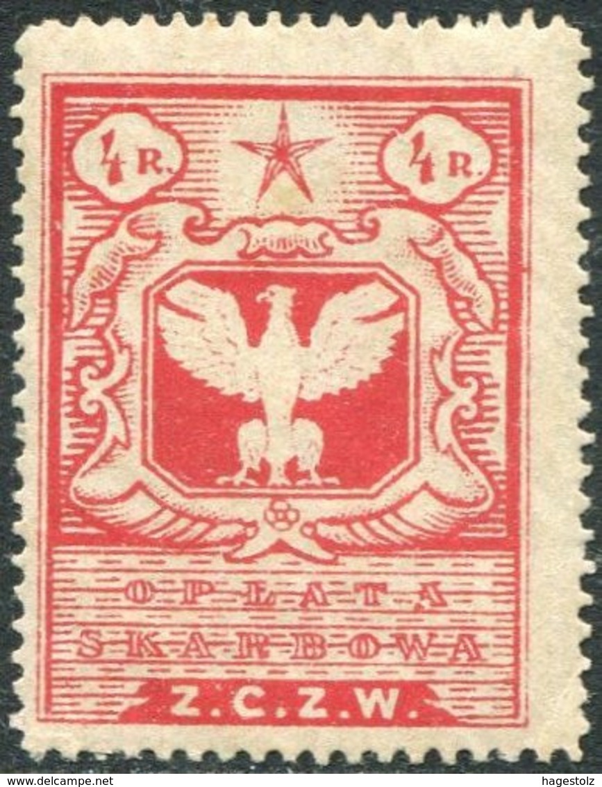 Russia Civil War 1920 Polish Occupation Ukraine Belarus Wilno 4 Rub. Revenue Fiscal Tax Stempelmarke Polen ZCZW Poland - Unclassified