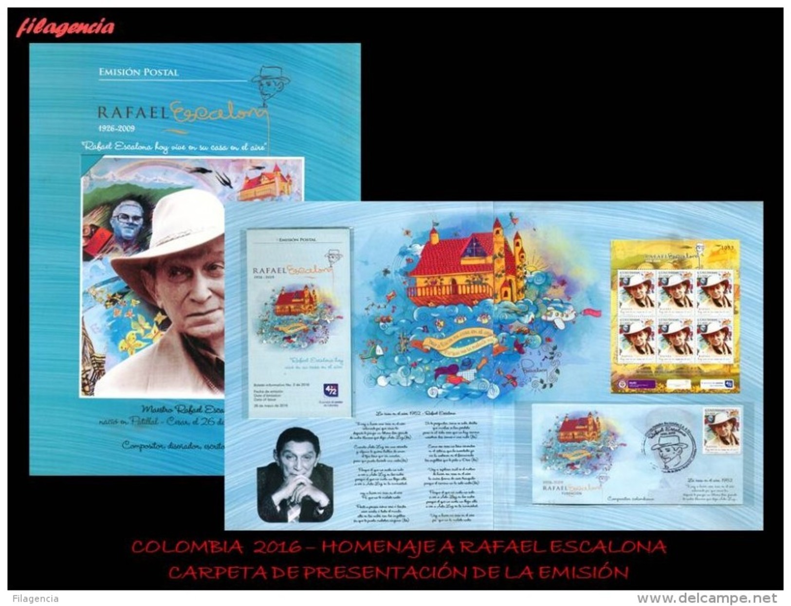 AMERICA. COLOMBIA. CARPETA DE PRESENTACIÓN. 2016 HOMENAJE A RAFAEL ESCALONA. MÚSICO POPULAR COLOMBIANO. MINIPLIEGO - Colombia