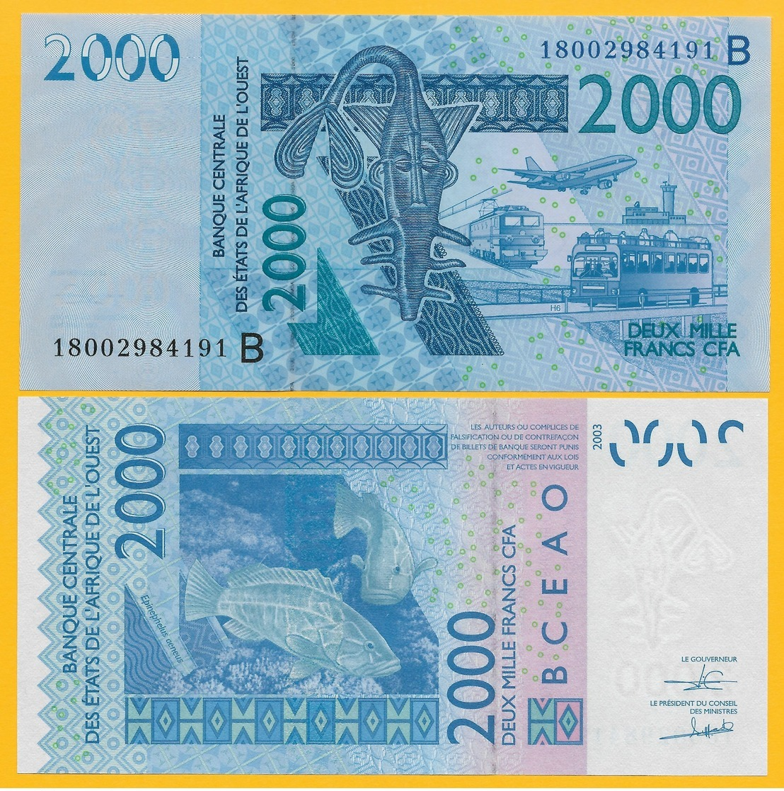 West African States 2000 Francs Benin (B) P-216B 2018 UNC Banknote - Stati Dell'Africa Occidentale