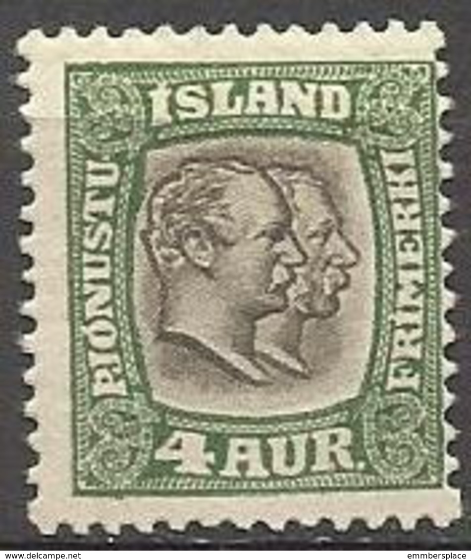 Iceland - 1907 Official 4a Black & Green MH *   SG O100  Sc O32 - Servizio