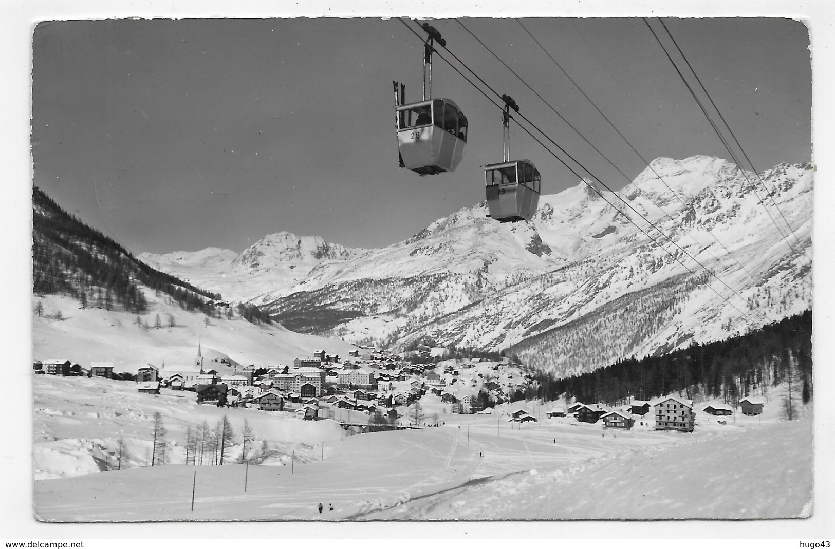 (RECTO / VERSO) LUFTSEILBAHN - SAAS FEE SPIELBODEN EN 1957 - N° 20201 - BEAU CACHET ET TIMBRE - FORMAT CPA VOYAGEE - Saas-Fee