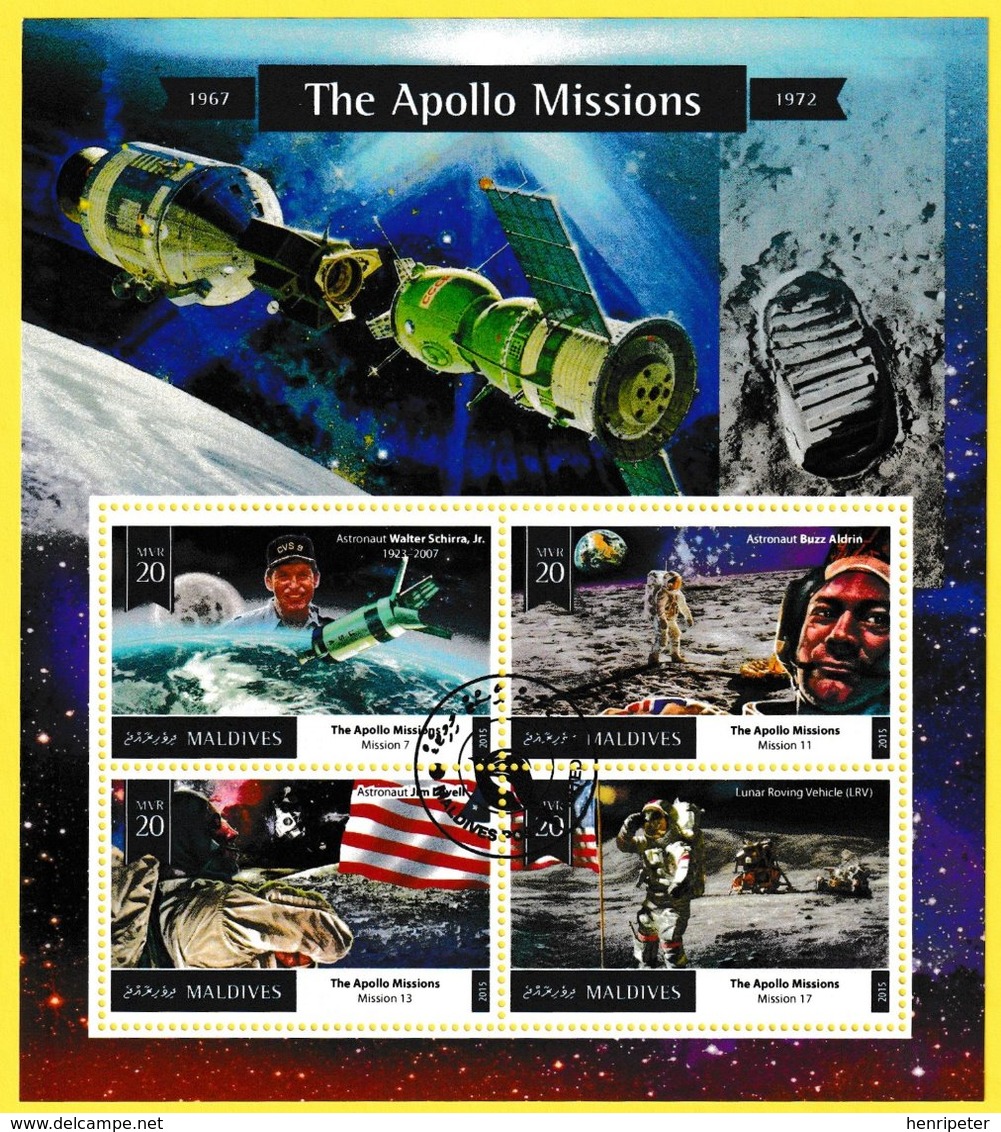 Bloc Feuillet Oblitéré De 4 Timbres-poste - Les Missions Apollo 1967-1972 - N° 5112-5115 (Yvert) - Maldives 2015 - Maldives (1965-...)