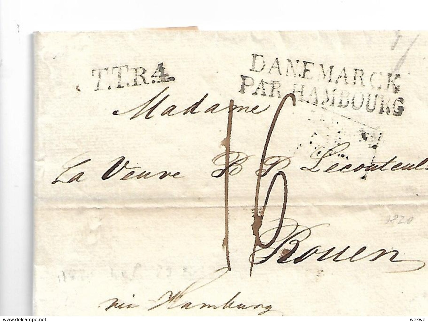 DK-V004 / DÄNEMARK - Elsenör (Helsingör) 1820 Transit Hamburg (T.T.R.4) Nach Frankreich - ...-1851 Prephilately