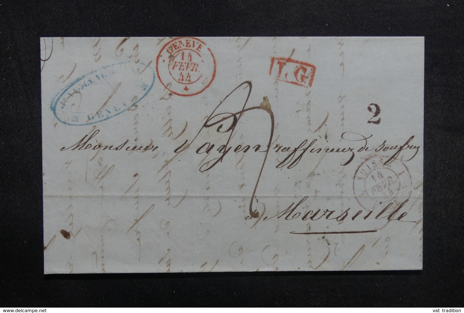 SUISSE - Lettre De Genève Pour Marseille En 1844, Voir Cachets Divers - L 41917 - ...-1845 Prephilately
