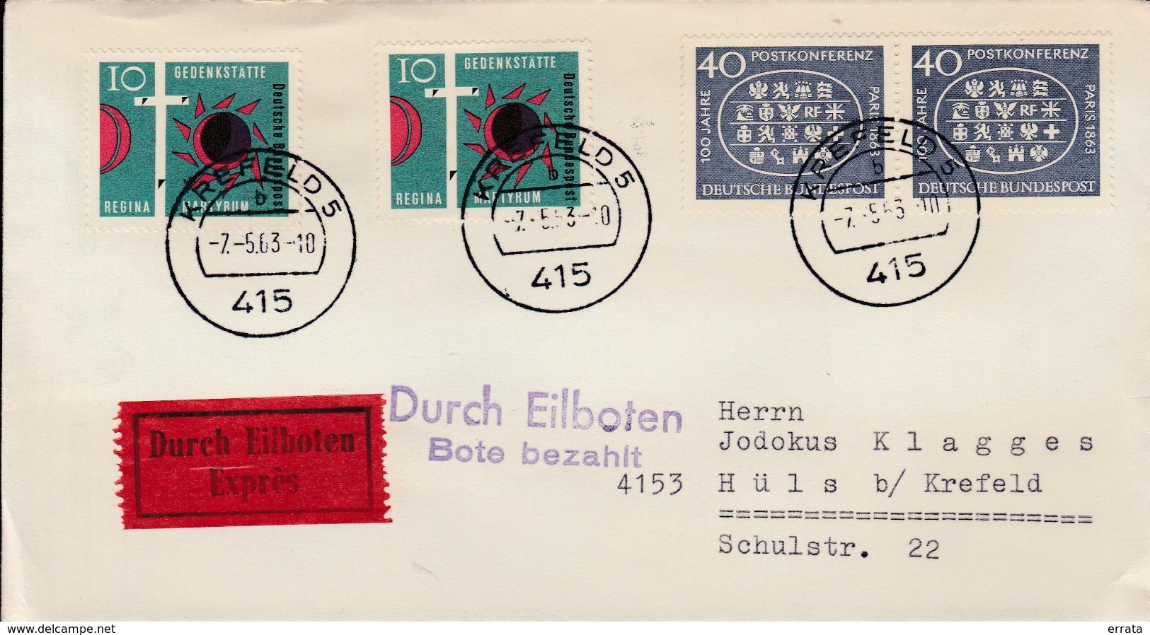 1963 .FDC. ENVELOPPE ALLEMAGNE  KREFELD  No23 - Sonstige & Ohne Zuordnung