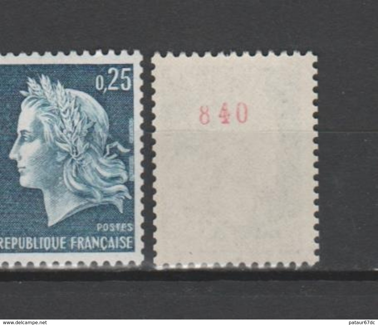 FRANCE / 1967 / Y&T N° 1535a ** : Marianne De Cheffer 25c Bleu (de Roulette Avec N° Rouge) - Gomme (tropicale) D'origine - Neufs