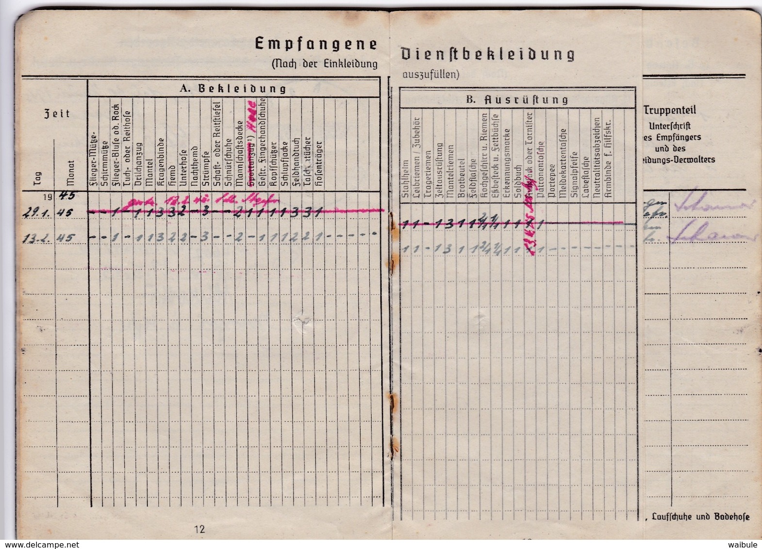 Soldbuch Luftwaffe passeport personalausweis de HS (Saint Vith Amel) 1945 ww2 armée de l'air aviation