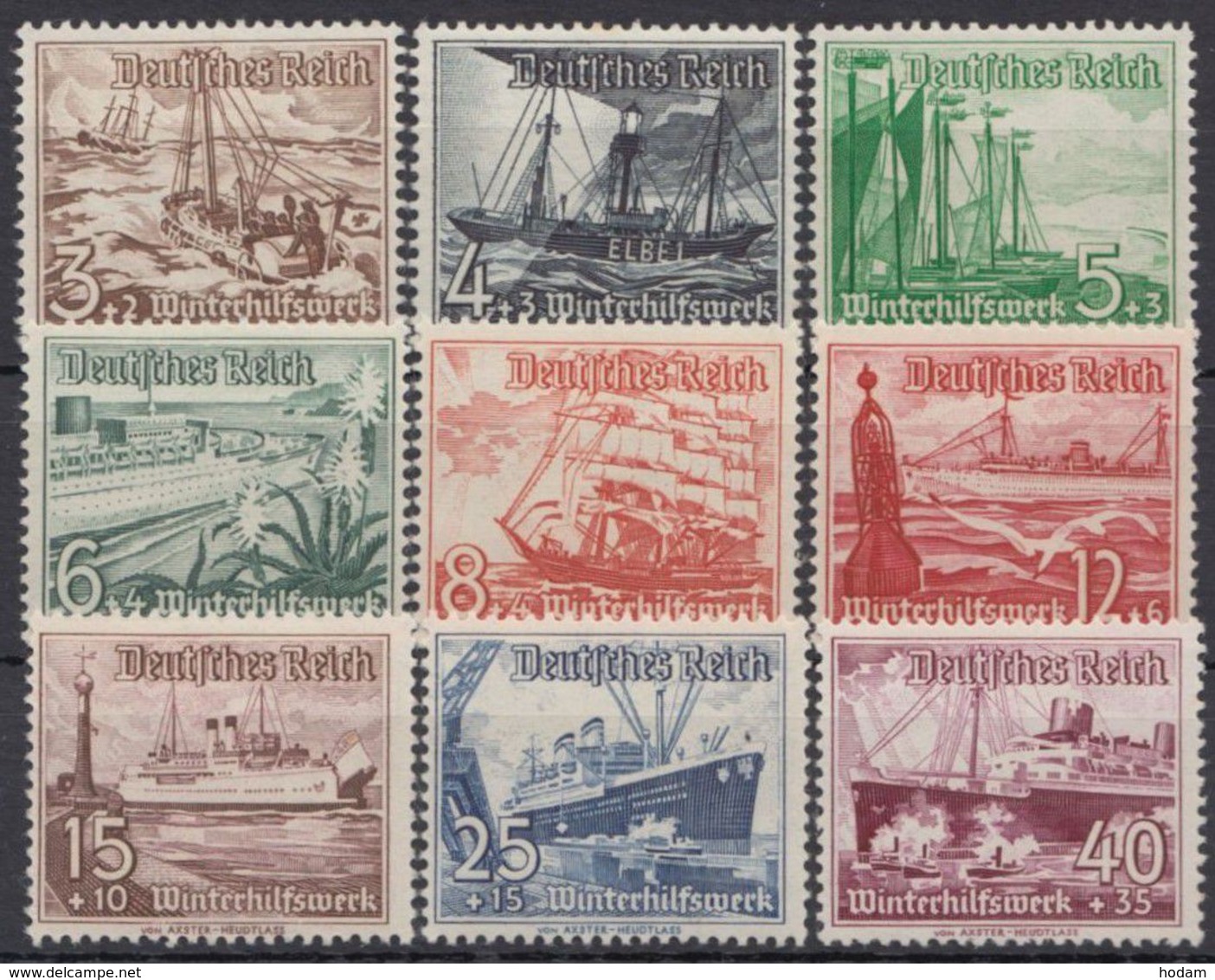 Mi-Nr. 651/9, "WHW-Schiffe", 1937, Komplett, ** - Unused Stamps
