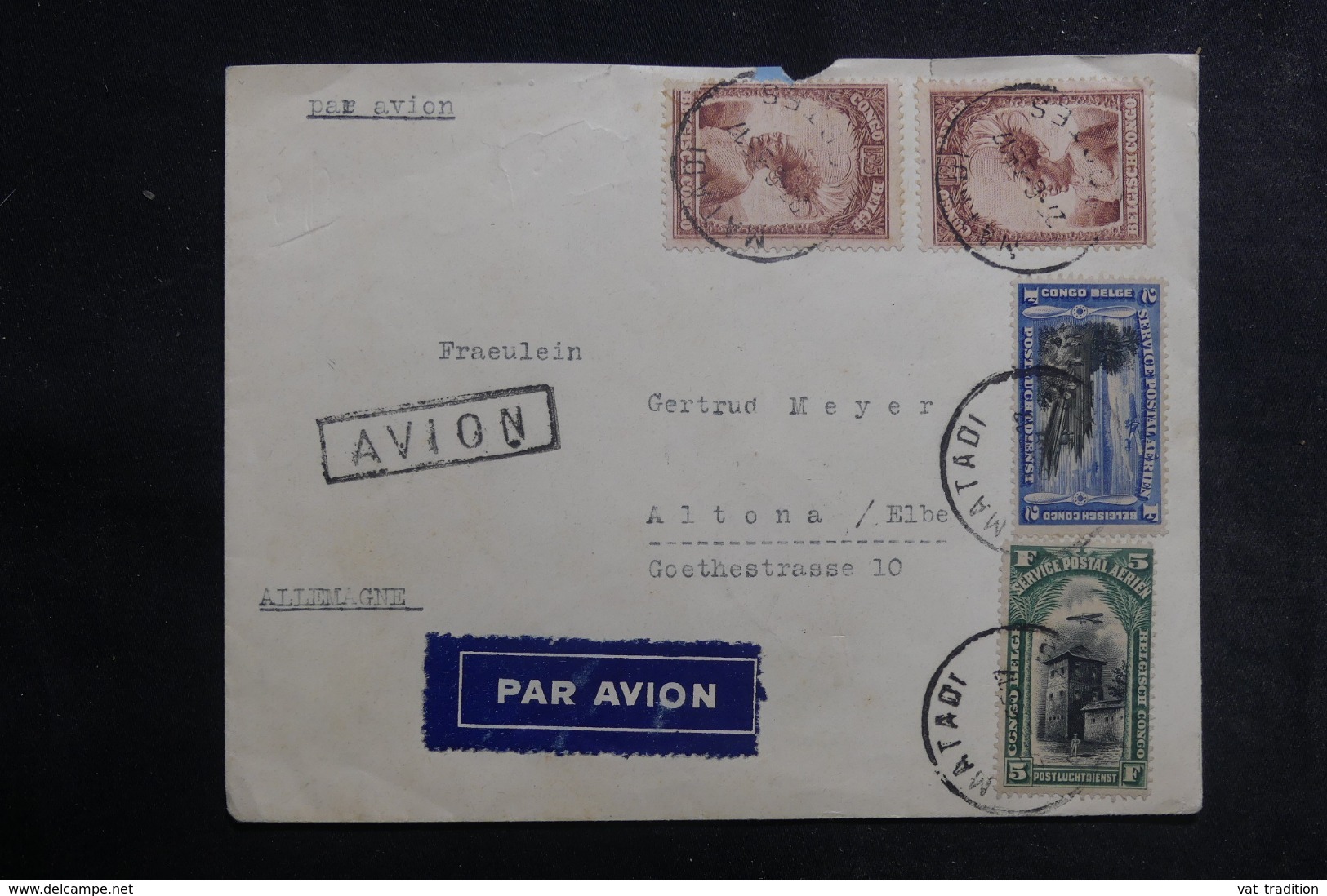 CONGO BELGE - Enveloppe Par Avion De Matadi Pour L' Allemagne En 1935, Affranchissement Plaisant - L 41951 - Lettres & Documents