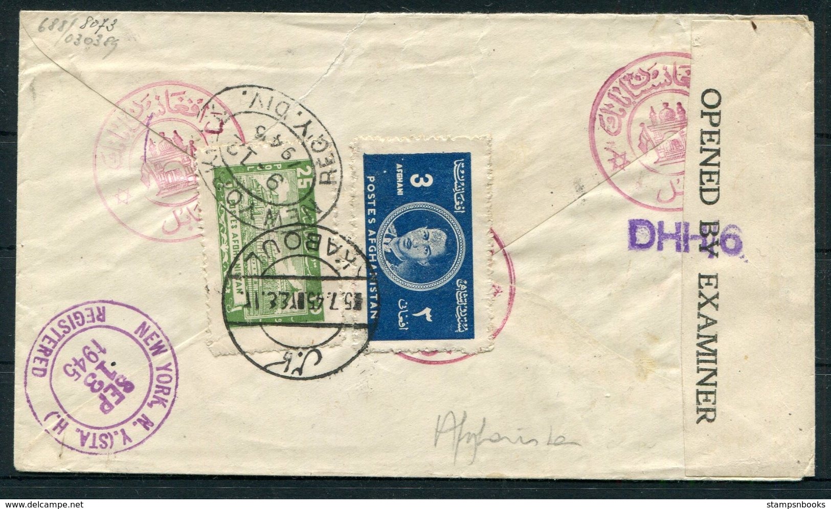 1945 Afghanistan Registered Censor Cover Kaboul - New York, USA - Afghanistan