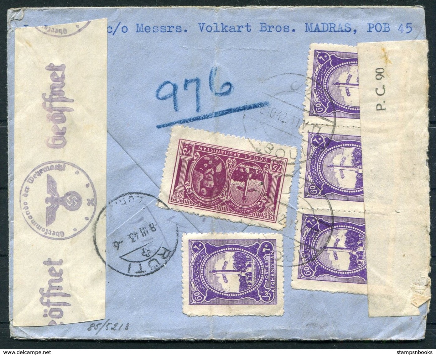 1942 Afghanistan Registered Censor Cover Kaboul - Rueti Switzerland - Afghanistan