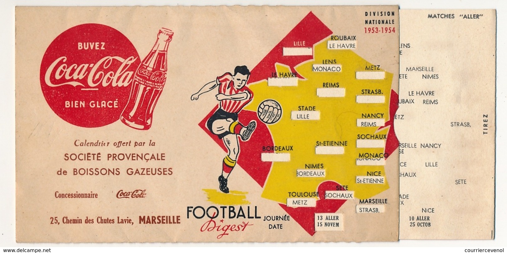 FRANCE - PUBLICITE COCA-COLA / MARSEILLE - Division Nationale (Football) 1953-1954 - Système à Tirette - Autres & Non Classés