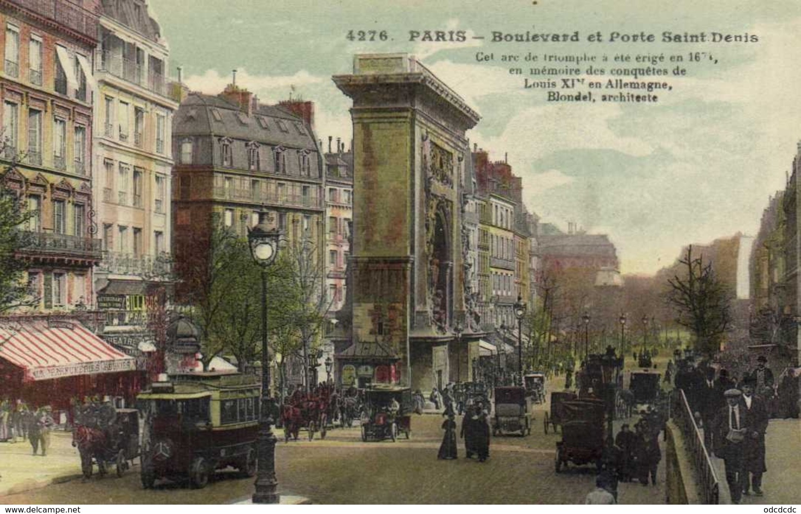 PARIS Boulevard Et Porte Saint Denis Autobus Voitures Fiacres Colorisée  RV Cachet Militaire - Paris (10)