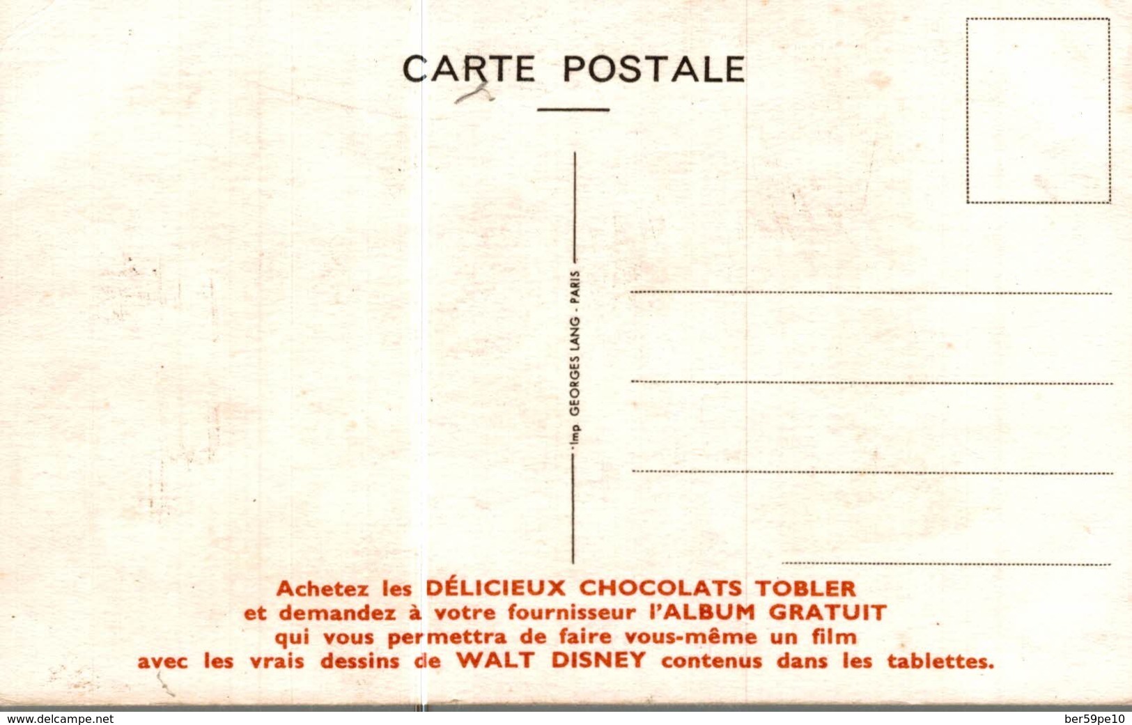 CARTE POSTALE PUBLICITAIRE CHOCOLATS TOBLER WALT-DISNEY  DONALD - Andere & Zonder Classificatie