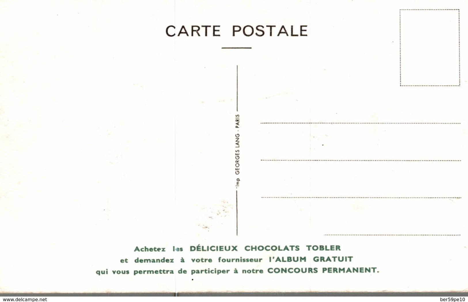 CARTE POSTALE PUBLICITAIRE CHOCOLATS TOBLER WALT-DISNEY  CLOCHARD - Autres & Non Classés