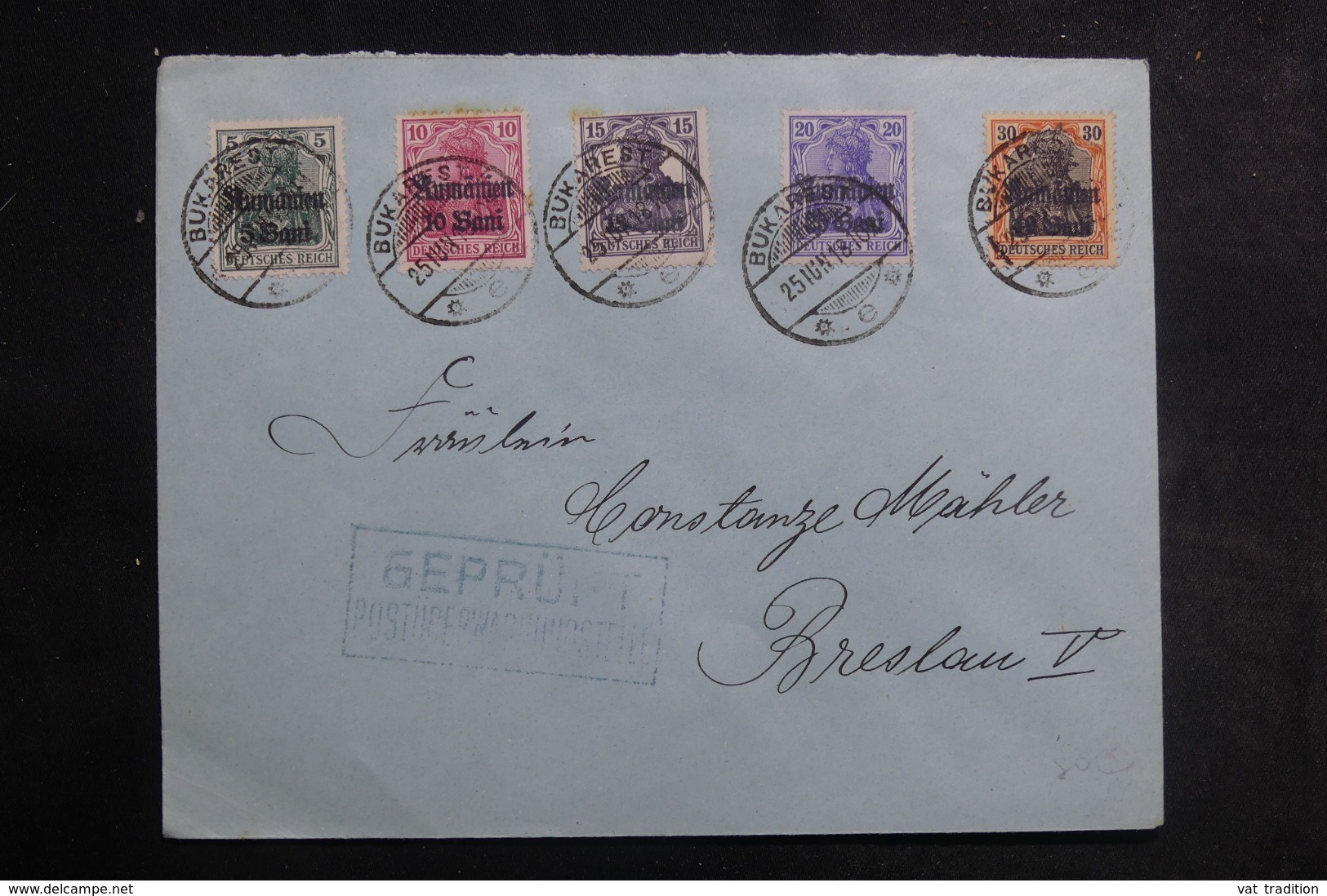 ROUMANIE - Enveloppe De Bucarest Pour Breslau En 1918, Affranchissement D'occupation Allemande Plaisant - L 41969 - Cartas De La Primera Guerra Mundial