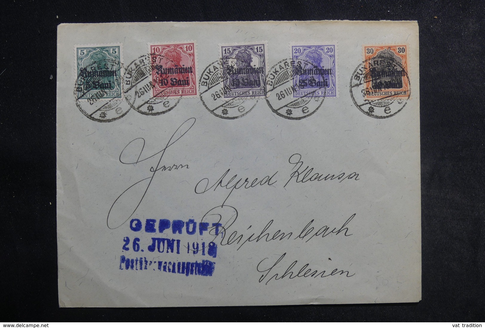 ROUMANIE - Enveloppe De Bucarest Pour Reichenbach En 1918, Affranchissement D'occupation Allemande Plaisant - L 41970 - World War 1 Letters