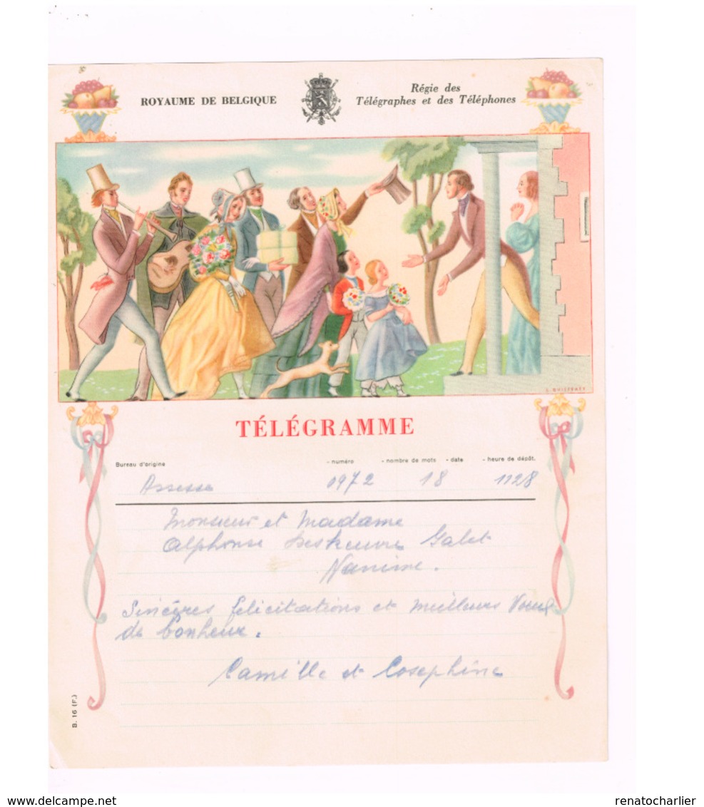 Télégramme De Naninne à Naninne.(Mariage) - Timbres Télégraphes [TG]