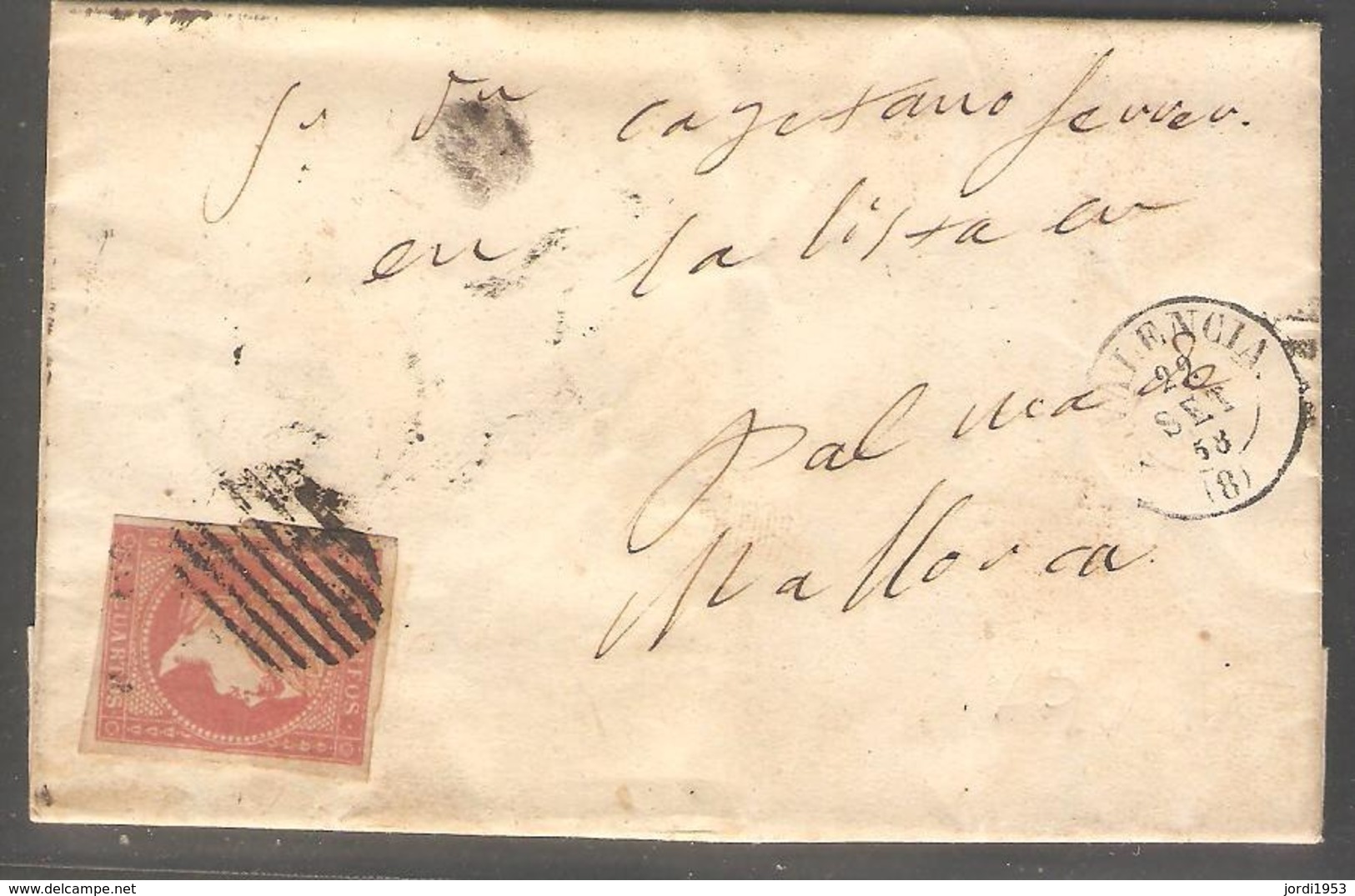 Carta De Valencia A Palma, 22.09.1854 - Anotado "en La Lista" Mat, Parrilla Abierta De Valencia - Cartas & Documentos