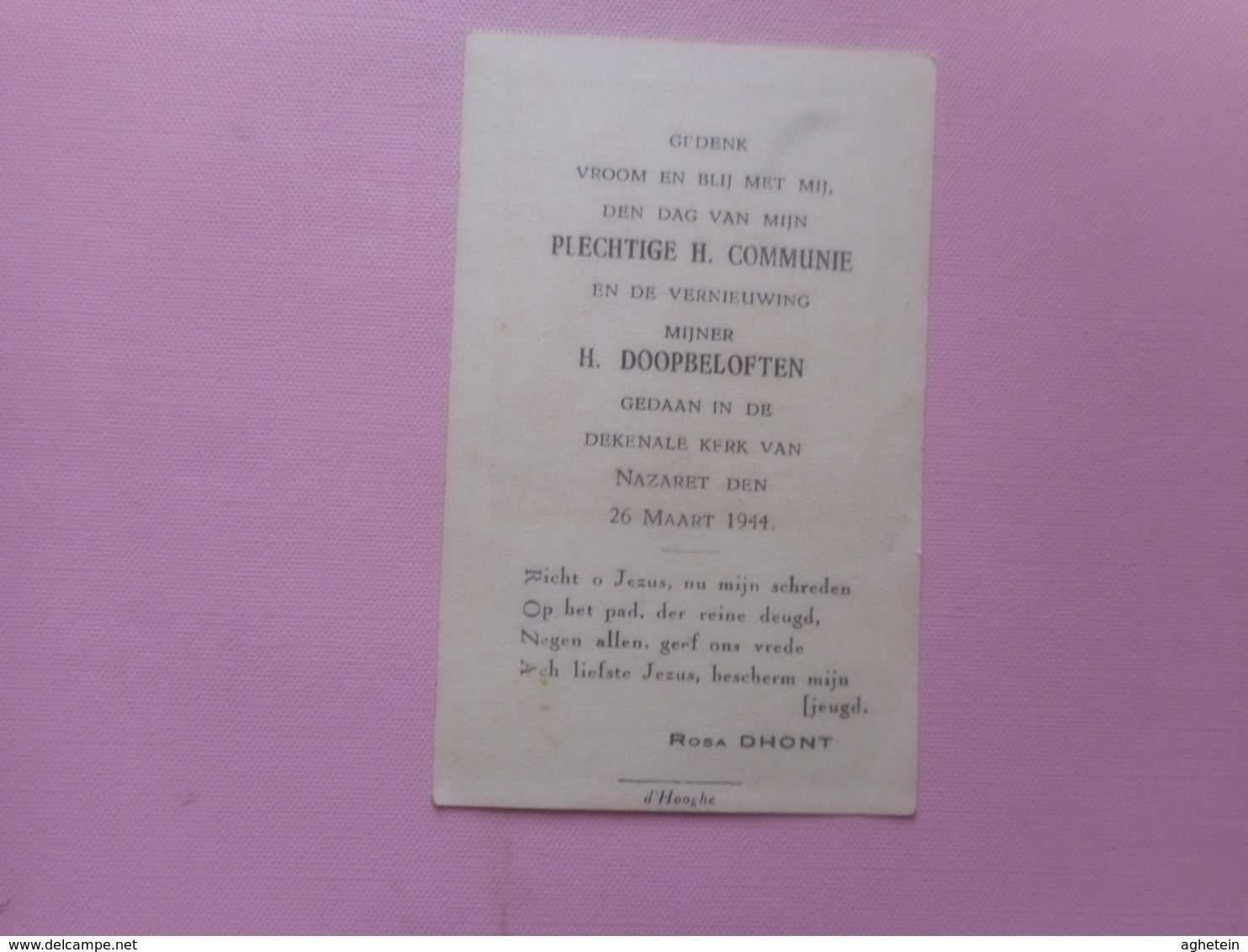 DEVOTIE-PLECHTIGE H.COMMUNIE EN DOOPBELOFTEN NAZARET 26-3-1944 - Religion & Esotérisme