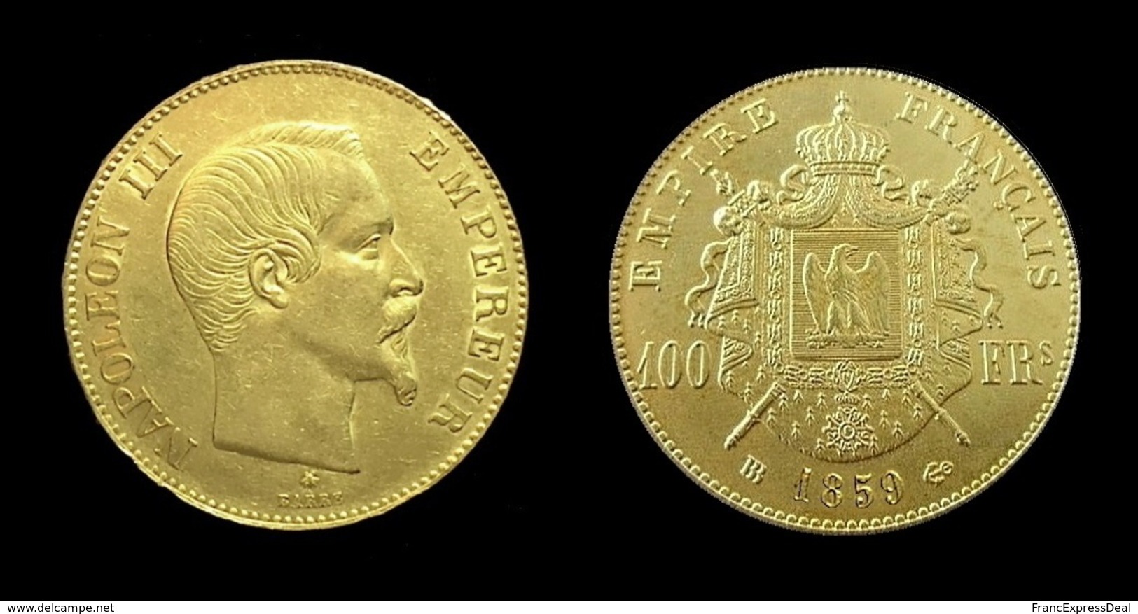 COPIE - 1 Pièce Plaquée OR Sous Capsule ! ( GOLD Plated Coin ) - France - 100 Francs Napoléon III Tête Nue 1859 BB - Otros & Sin Clasificación