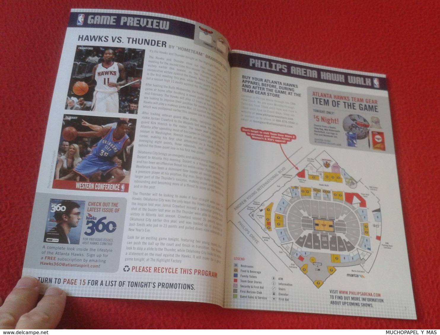 GUÍA PROGRAMA REVISTA O SIMILAR ATLANTA HAWKS Oklahoma City Thunder NBA BALONCESTO USA BASKET BALL BASKETBALL. PHILIPS..