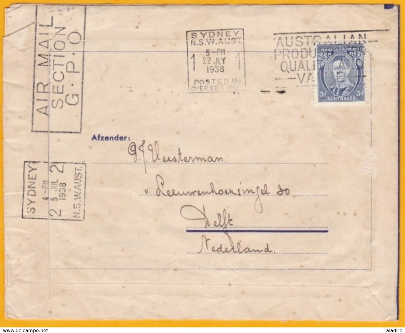 1938 - Raid Aéropostal Amsterdam, Hollande-Batavia, Djakarta, Indonésie - Sydney, Australie ET RETOUR !!! - Airmail