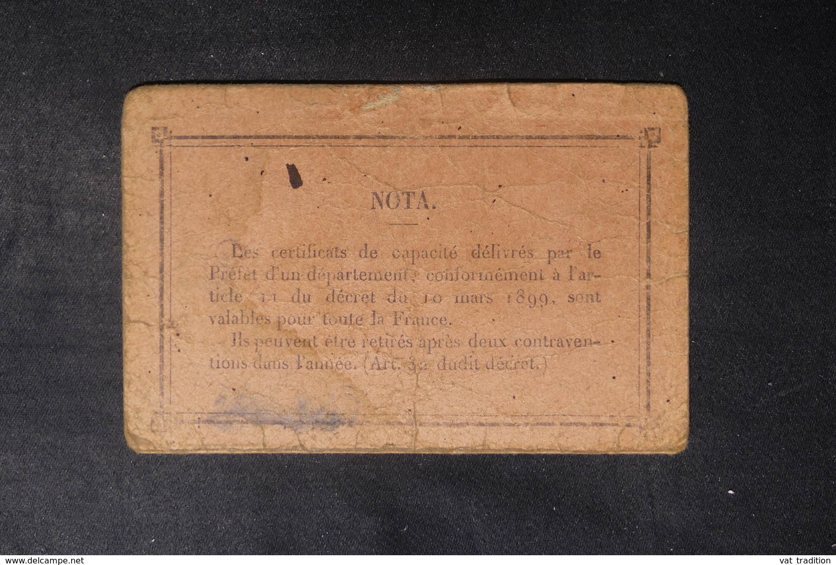 FRANCE - Vieux Papiers - Certificat De Capacité Pour Conduire Un Véhicule En 1920 ( Permis De Conduire ) - L 42011 - Collections